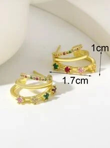 Shein - 1pair Personalized High-end Exquisite Copper Inlaid Stud Earrings For Women, Random Color