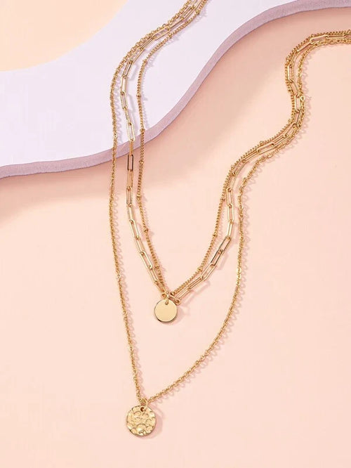 Shein - Layered Necklace With Cylindrical Pendant
