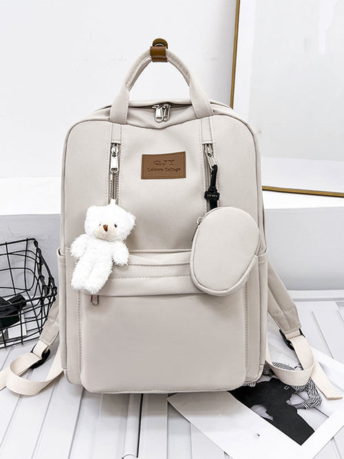 Shein - Classic, Casual Bear & Letter Patch Decor Functional Backpack With Coin Purse School Bag For Teen Girls, Women,college Students, Perfect For Outdoors ,travel & Back To School, With Bear Pendant , Women Bag With Dime Bag