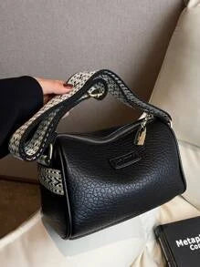 Shein - Lightweight,business Casual Letter Patch Decor Hobo Bag