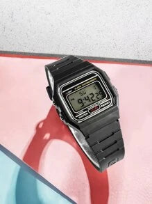 Shein - One-piece Dry Battery Boxed Men & Women Leisure Sports Tpu Material Ultra-thin Small Square Electronic Watch