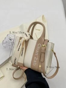 Shein - Lightweight,business Casual Mini Square Bag Letter Embroidery Design