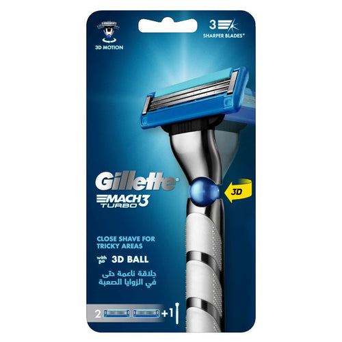 GILLETTE MACH 3 TURBO RAZER 3 BLADES WITH 2 CARTRIDGE