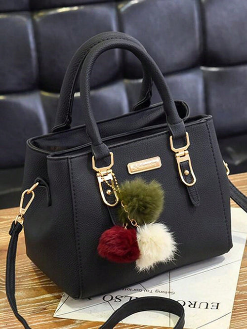 Shein - Ladies Fashion Retro Shoulder Bag Spring/summer Inclined Shoulder Bag Ladies Pu Handbag Elegant Bow Decor Handbag Womens Trendy Zipper Double Handle Purse For Work Travel