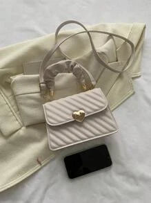 Shein- Lightweight,business Casual Heart Decor Snap Button Square Bag