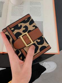 Shein - Leopard Print Pu Fabric Tri-fold Wallet Card Holder Coin Purse