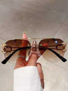 Shein - 1pair Unisex Top Bar Animal Decor Rimless Fashion Glasses