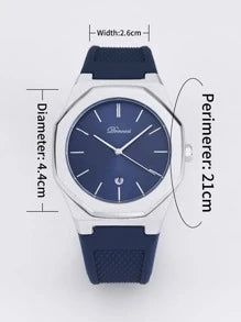 Shein - 1pc Men Navy Blue Tpu Strap Casual Water Resistant Round Dial Quartz Watch