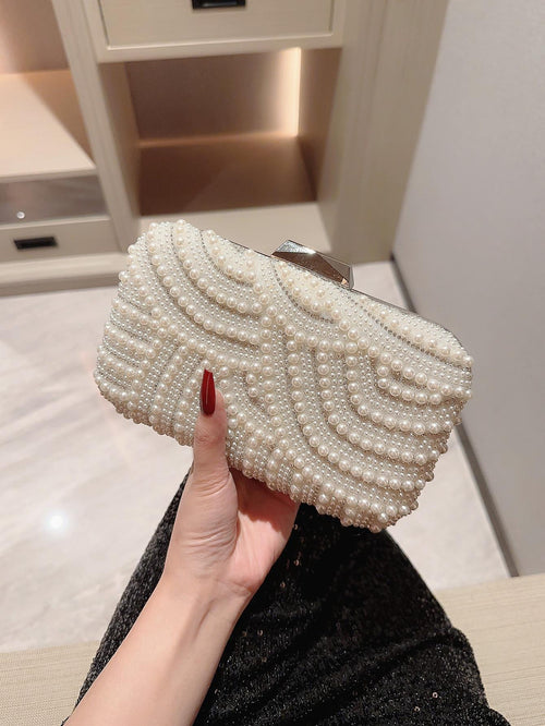 Shein - Moonlit Evebag Glitter Bling, Sequin, Luxury, Shiny Mini Faux Pearl & Rhinestone Decor Box Bag Glamorous Evening Bag, Dinner Bag For Party Girl, Woman, Bride Perfect For Party, Wedding, Prom, Dinner/banquet, For