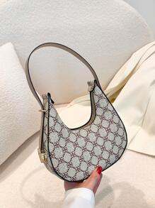 Shein - Fashion Brand Pu Leather Crescent-shaped Shoulder Bag With Zebra Pattern