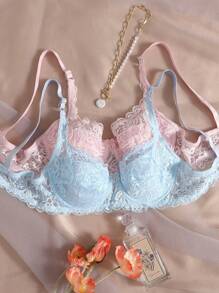 Shein - 2pcs Floral Lace Underwire Bra Lingerie