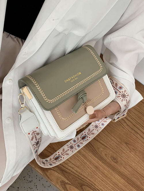 Shein - Fashionable Bag For Women, Versatile New Crossbody Bag, Casual, Contrasting Color, Small Square Bag, Wide Shoulder Strap, For Party Date School Outdoor Gift Fashion Flap Shoulder Bag, Women's Buckle Decor Crossbody Purse With Wide Strap