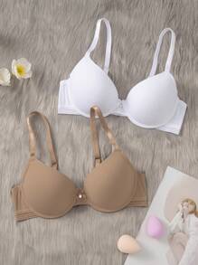 Shein - 2pack Solid Underwire Bra