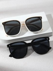 Shein - 2 Pairs Of Stylish Y2k Women Studded Square Frame Sunglasses