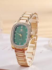 Shein - 1pc Women's Luxury Stainless Steel Watch With Rhinestones