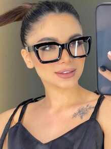Shein - 1pc Fashion Square Clear Glasses Women Men Anti-blue Eyeglasses