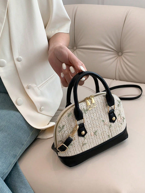 Shein - Color-block Beach Style Woven Handbag With Adjustable Shoulder Strap