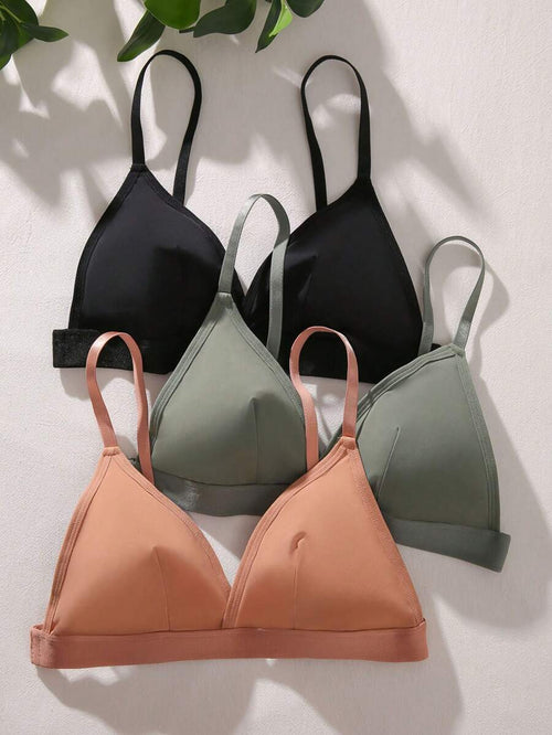 Shein - Solid Color Wireless Bra 3pcs