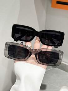 Shein - 2pcs/set Unisex Multicolor Square Full Frame Plastic Frame Sunglasses