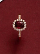 Shein - Luxurious S925 Sterling Silver Rose & Oval Red Gemstone Ring For Women