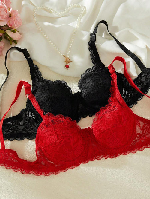 Shein - Wired Bra With Floral Accents 2 Pack