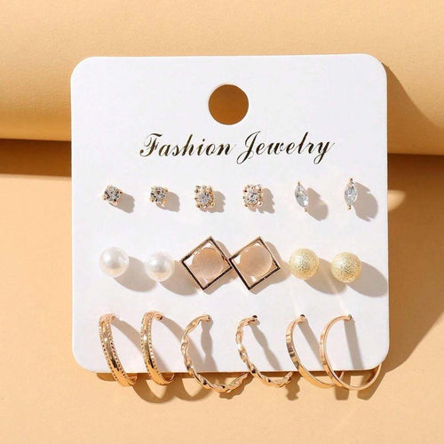 Shein - 9pairs/set New European And American Style Cross-border Trendy Earrings