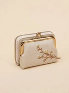 Shein - Graphic Flower Embroidered Short Wallet, Kiss-lock & Zipper Clutch Purse