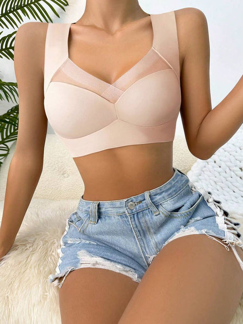 Shein - Simple And Comfortable Non-slip Back Bra Without Wire Or Cups 2 Pieces For Women