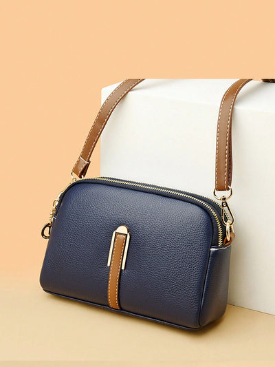 Shein - Vintage Litchi Embossed Crossbody Bag, Retro Pu Leather Shoulder Bag, Women's All-match Handbag & Purse