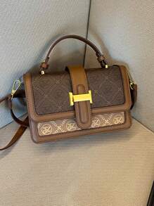 Shein - Vintage Large Capacity Tote Bag,luxury Pu Crossbody Bag,