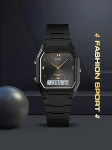 Shein - Skmei 1pc Men's Ultra-thin Dual Display Electronic Watch With Rubber Strap