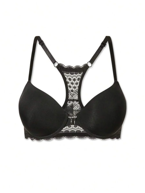 Shein - Women's Underwear, Wire-free Bra With Lace Trim