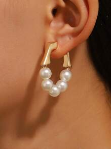 Shein - 1pair Vintage Western Style Uncommon Design Cold-tone Beaded Earrings Personalized Accessory