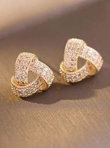 Shein - 1pair Women Geometric Triangle Micro-inlaid Earrings, 925 Silver Needle, Fashionable & Elegant Ear Studs