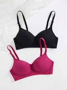 Shein - 2pcs Lady's Comfortable Wireless Soft Cup Solid Bra