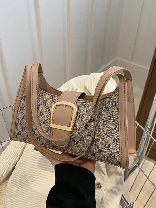 Shein - A Women's Retro Fashion Color Contrast Shoulder Bag, Elegant Light Luxury Underarm Bag Pu, Casual Small Square Bag, Suitable For Women's Daily Use