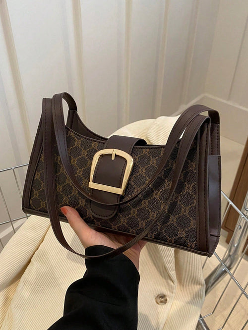 Shein - A Women's Retro Fashion Color Contrast Shoulder Bag, Elegant Light Luxury Underarm Bag Pu, Casual Small Square Bag, Suitable For Women's Daily Use