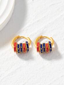 Shein - 1pair Copper Alloy Double-wearing Macaron Series Independence Day Matte Gold Colored Enamel Drop Glaze Geometric Hoop Earrings For Women, Diy Earrings With Free Combination Circles