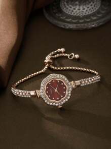 Shein - 1pc Slim Chain Girls' British Style Quartz Wrist Watch, Chic Gift Option