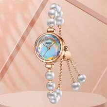 Shein - Biden Women's Watch Colorful Plate Quartz Waterproof Pearl Bracelet Clock