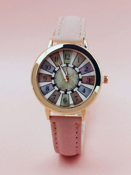 Shein - Vintage Large-size Number Leather Strap Quartz Casual & Elegant Wrist Watch