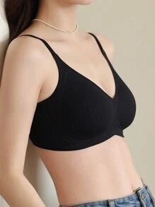 Shein - Stripe Comfortable Wire-free Push Up Bra With Side Support And Anti-sagging Function