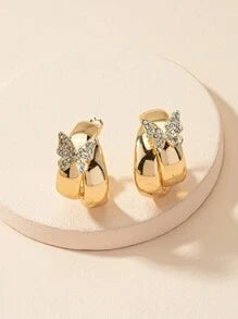 Shein - 1pair Fashionable Elegant Butterfly Shape Rhinestone Decor Round Earrings Suitable For Dinner Party, Cocktail Party, Festival, Gift For Girlfriend