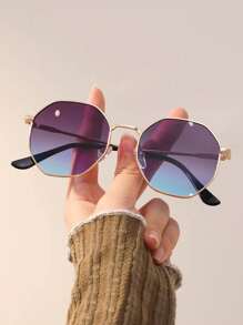 Shein - 1pc Women Geometric Frame Y2k Vintage Classic Metal Gradation Sunglasses