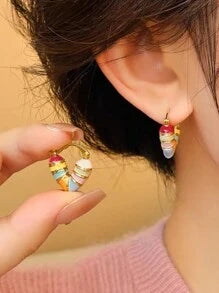 Shein - 1pair Colorful Enamel Dangle Earrings With Fashionable High-end & Elegant Heart Design Made Of Lightweight Luxury Zinc Alloy Material Suitable For Daily Wear And Festival Gift