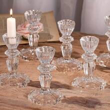 Shein - Elegant 2/6 Piece Glass Candlestick Set With Tapered Design-chic