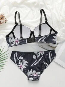 Shein - Leopard Print Push Up Underwire Lingerie Set