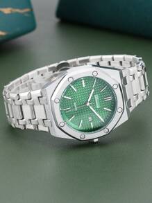 Shein - Denvosi Men Watch Stainless Steel Band Fashion Business Neutral Waterproof Date Display Quartz Wristwatch Daily Decoration Father