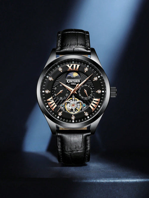 Shein - 1pc Men Stainless Steel Strap Fashion Business Style Luminous Date Multi-function Display Classic Round Black Dial Full Automatic Mechanical Watch, Suitable For Daily Life