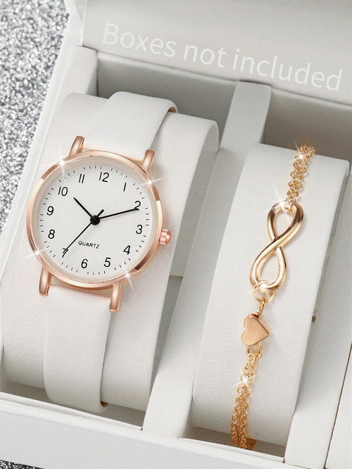 Shein - Ladies' Fashionable Simple Quartz Wristwatch Infinity Symbol Bracelet Set (2pcs/set)